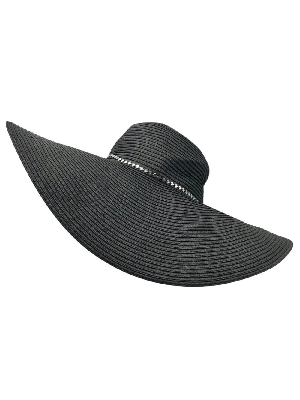 I.N.C. International Concepts Black Sun Hat With Decorative Shell Chain